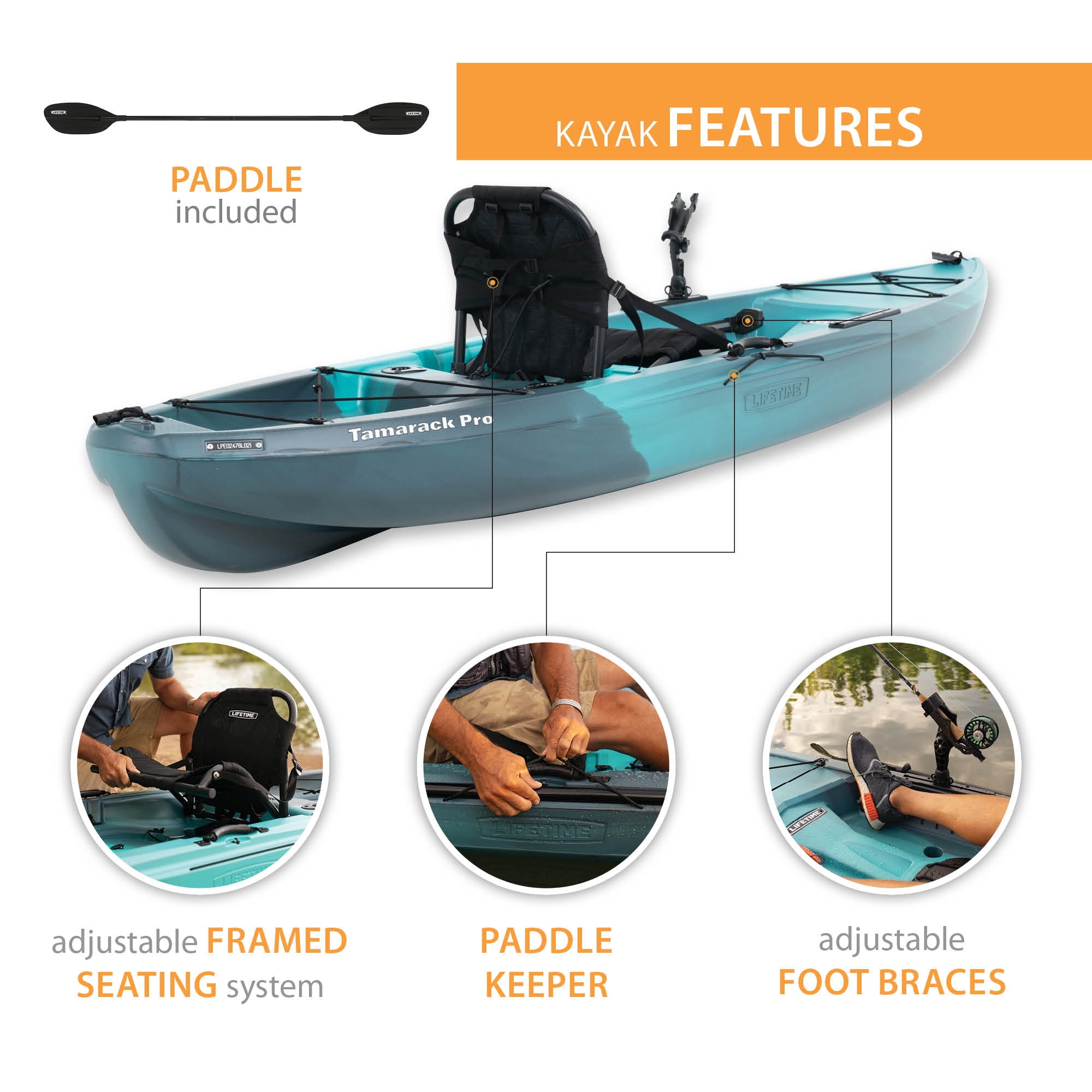 Lifetime Tamarack Pro-Comfort 10 ft 3 in Sit-On-Top Kayak, Capri Fusion (91117)