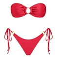thumbnail image 1 of 2 Piece Swimsuit for Women Solid Color Strapless Backless Gathering Separate Bikini Red Women Bathing Suits L, 1 of 3