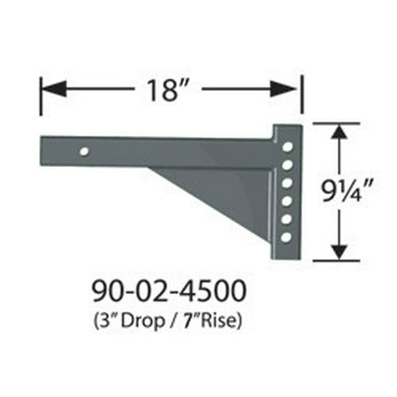 Equal-i-zer Weight Distribution Hitch Shank 90-02-4500 2 Inch Square; 18 Inch Shank; 18 Inch Overall Length; 13 Inch Rise; 3 Inch Drop; 6 Mounting Holes; 14000 Pound Gross Trailer Weight Max