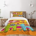thumbnail image 3 of Ambesonne Animal Cartoon Quilted Bedspread Set 2 Pcs, Funky Floral, Twin Size, Multicolor, 3 of 6