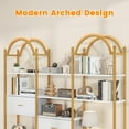 thumbnail image 4 of Semoic 83.5" Tall Arched Bookshelf, Triple Wide 6-Tier Large Open Book Shelf with 3 Drawers Storage, Etagere Bookcase with Display Shelf,  Bookshelf with Metal Frame for Living Room, Gold, 4 of 19