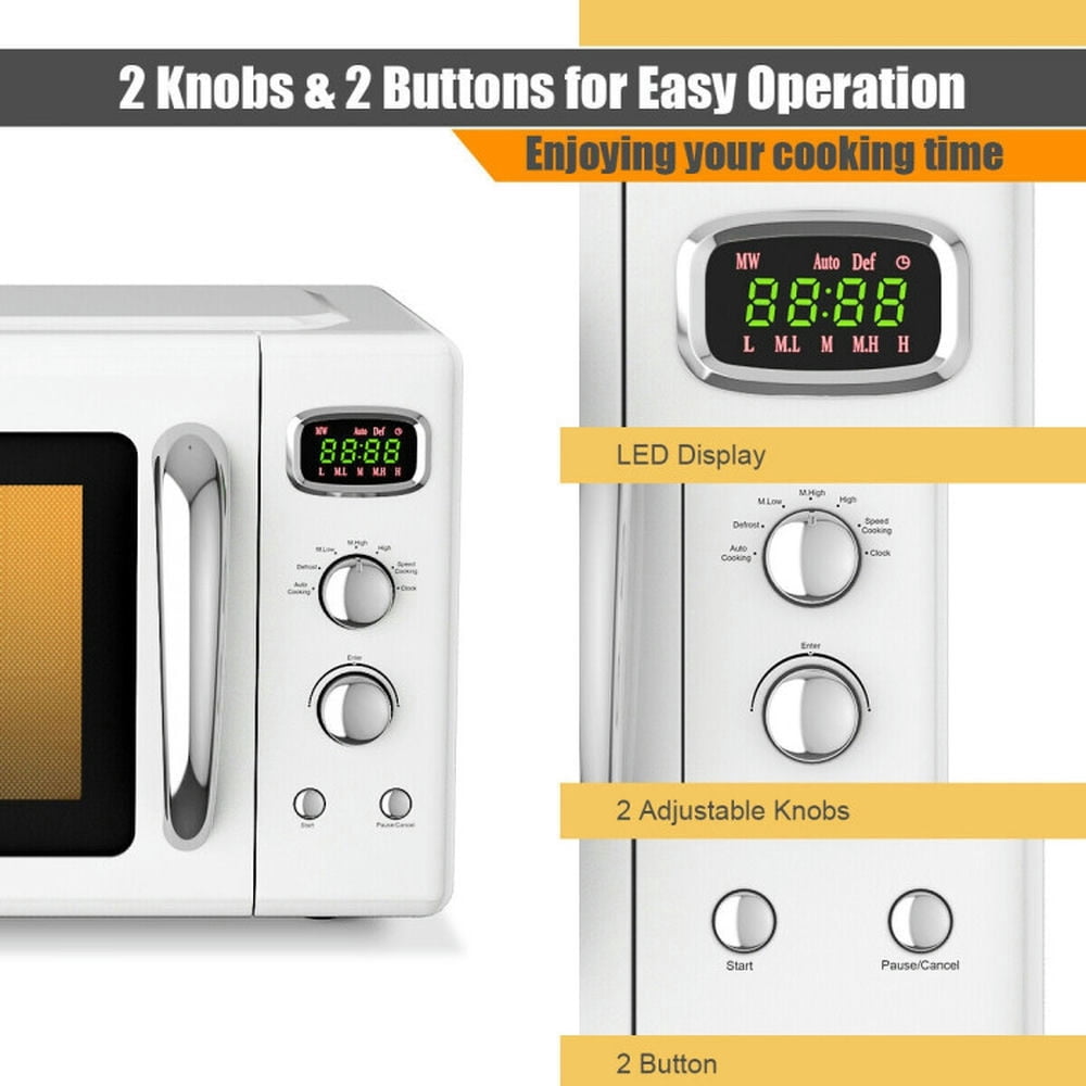 Barara King 0.9 Cu.ft Retro Countertop Compact Microwave Oven-White