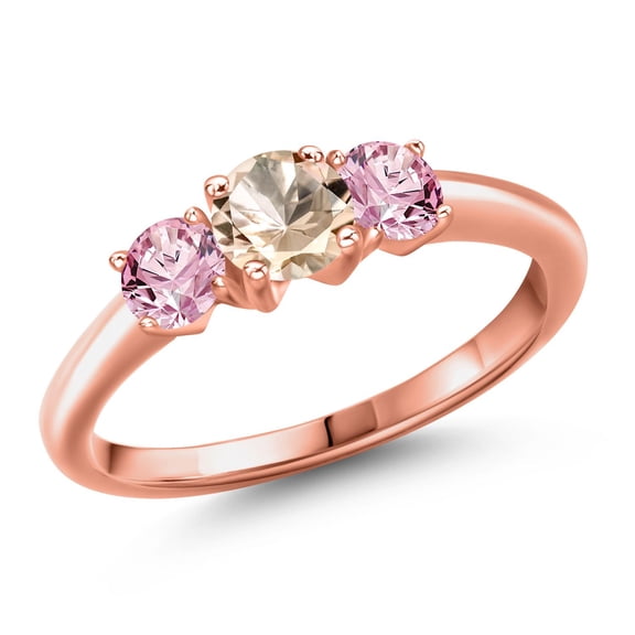 Gem Stone King 18K Rose Gold Plated Silver Peach Morganite and Pink Lab Grown Diamond Engagement Ring for Women | 0.90 Cttw | Round 5MM | Gemstone October Birthstone | Size 5
