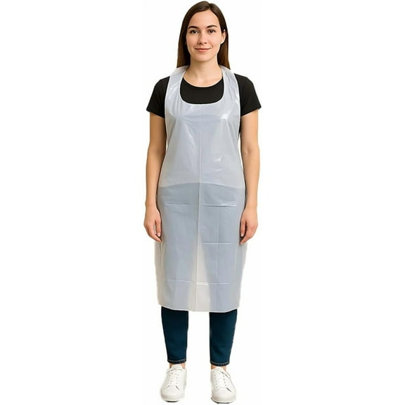 URBY 40pcs Plus Size Disposable Aprons Extra Wide, Plastic Material, White