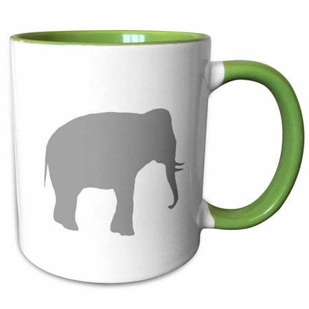 

3dRose Grey elephant silhouette. Gray animal on white Modern minimalist style - Two Tone Green Mug 11-ounce