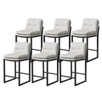 HomeZeer Bar Stools Set of 6, 26" Modern Square Seat  PU Leather Low Back Counter Height, Upholstered Kitchen Island Stools for Dining & Bar, White