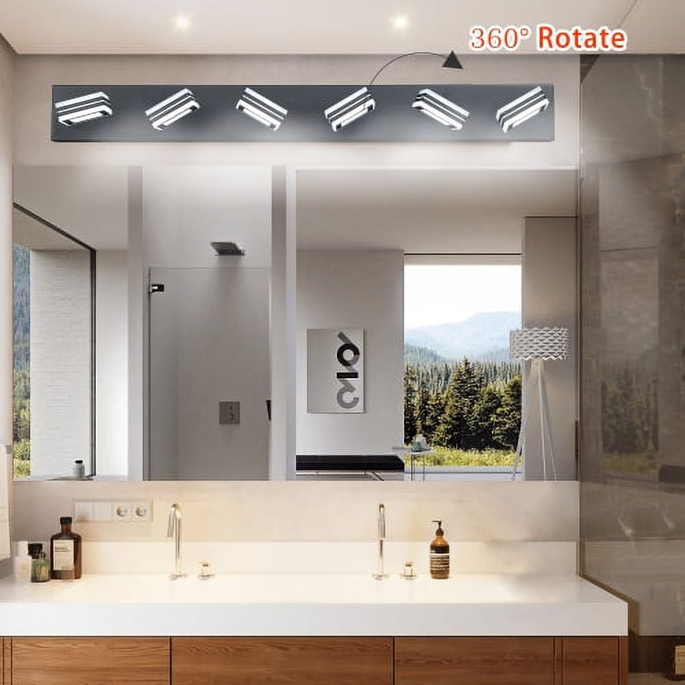 Hi-LIGHTS,Modern 6-Light(6000K) Rotatable & Dimmable LED Vanity Light with Acrylic Shades,Sleek Bathroom Wall Fixture for Bathroom,Dressing Room,Mirror Cabinet,Living Room,Bedroom(Black）