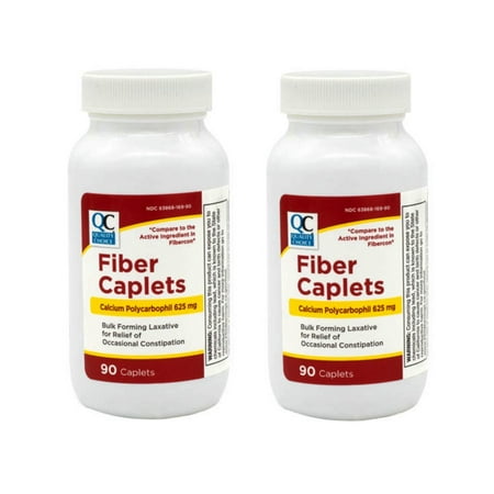 2 Pack - Quality Choice Fiber Therapy Caplets, Safe and Comfortable Constipation Relief Without The Gas and Bloating, Insolubale Fiber for Bowel Irregularity in a 90 Count Bottle of Caplets
