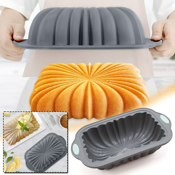 YujiCraft Silicone Bread Loaf Pan with Fluted Design, Food Grade Non-Stick Baking for Cake, Metal Reinforced Frame,Gray