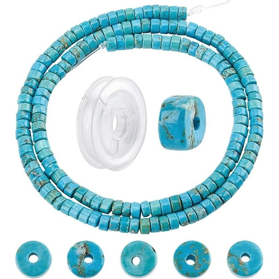 1 Box 167Pcs Natural Stone Heishi Beads Disc Turquoise Beads Flat Round Coin Stone Gemstone Beads with Elastic Thread for Jewelry Making Craft Bracelet Earrings Necklace Colorful