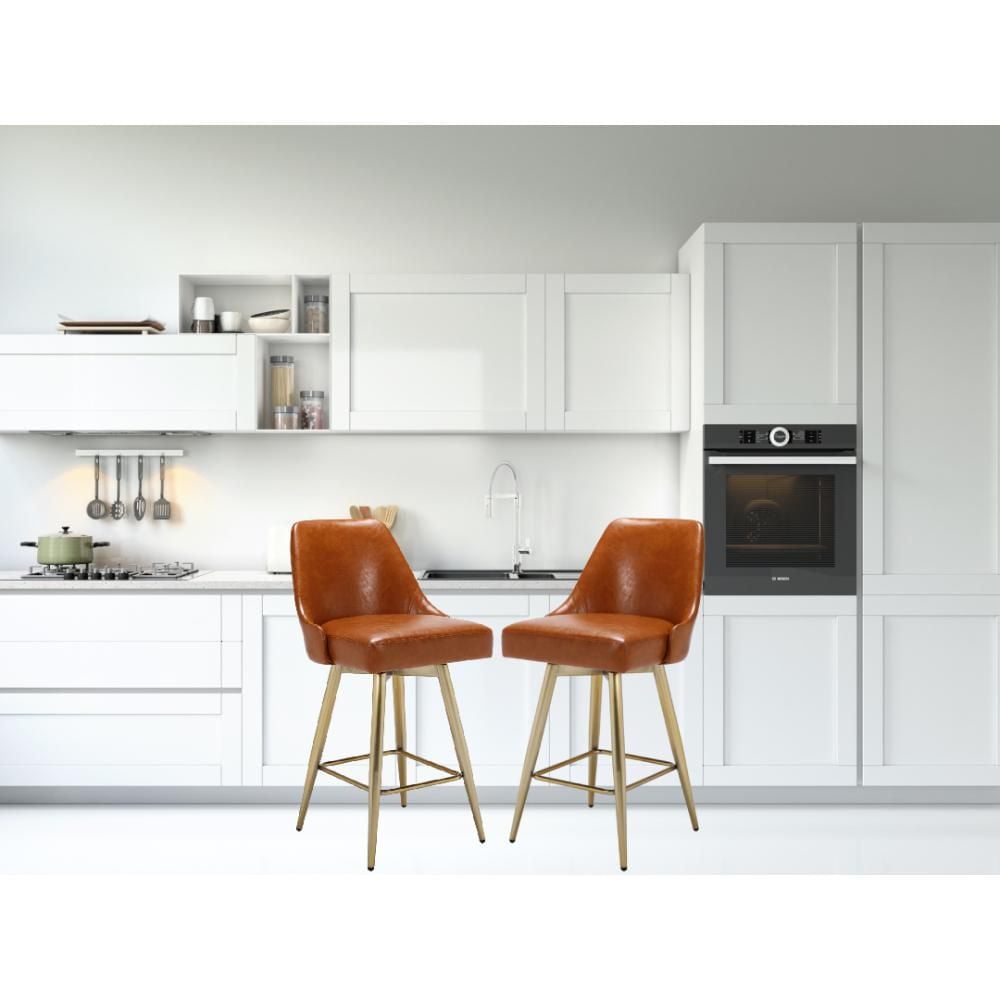 TABOURET CENTRA<br>tabouret de comptoir en PU Pieds dorés brossés<br>38"H (SH 26) x 20"L x 21,5"P<br>Siège : 18 po L x 17 po P<br>Dos : 13" H