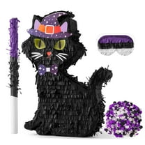 VINTS Cat Piñata,Halloween Black Cat Piñata with Blindfold Bat,Perfect for Kids Birthday Party Halloween Theme Game Parties Decorations(16.5×12.8×3.15in)