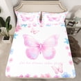 thumbnail image 2 of Homewish Girly Pink Butterfly Full Size Sheets, Blue Dreamy Cherry Blossoms Bed Sheets, Teens Kids Girls Women Sheet Sets, Microfiber Bedroom Decor, 4pcs, 2 of 7