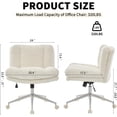 thumbnail image 3 of Criss Cross Chair with Wheels, Wide Cross Legged Office Chair with 2 Layer Cushions & Back, Adjustable Swivel Home Office Chair, Comfy Faux Fur Makeup Vanity Chair for Girls Women, Cream, 3 of 5