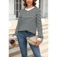thumbnail image 2 of Horizontal Striped Knitted Round Collar Sweater Long Sleeve for Women Black X-Large, 2 of 5