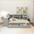 thumbnail image 2 of Full Size Daybed with Storage 3 Cabinets and 2 Drawers, Wooden L-Shape Daybed Frame with Study Desk and Built-in Bookshelf, Multi-functional Bed for Bedroom Guest Room,Gray, 2 of 13
