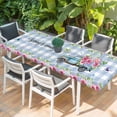 thumbnail image 2 of Spring Table Cloths for 8 Foot Rectangle Tables, Truck Botanical Rose Leaves Blue White Plaid Patio Waterproof Elastic Fitted Tablecloths, Washable Rectangular Table Cover for Camping, 2 of 8