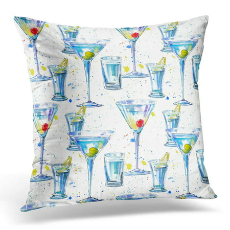 ARHOME Martini with Olive and Cherry and Vodka and Lemon Painting Alcohol Drink and Splash Watercolor White Pillow Case Pillow Cover 20x20