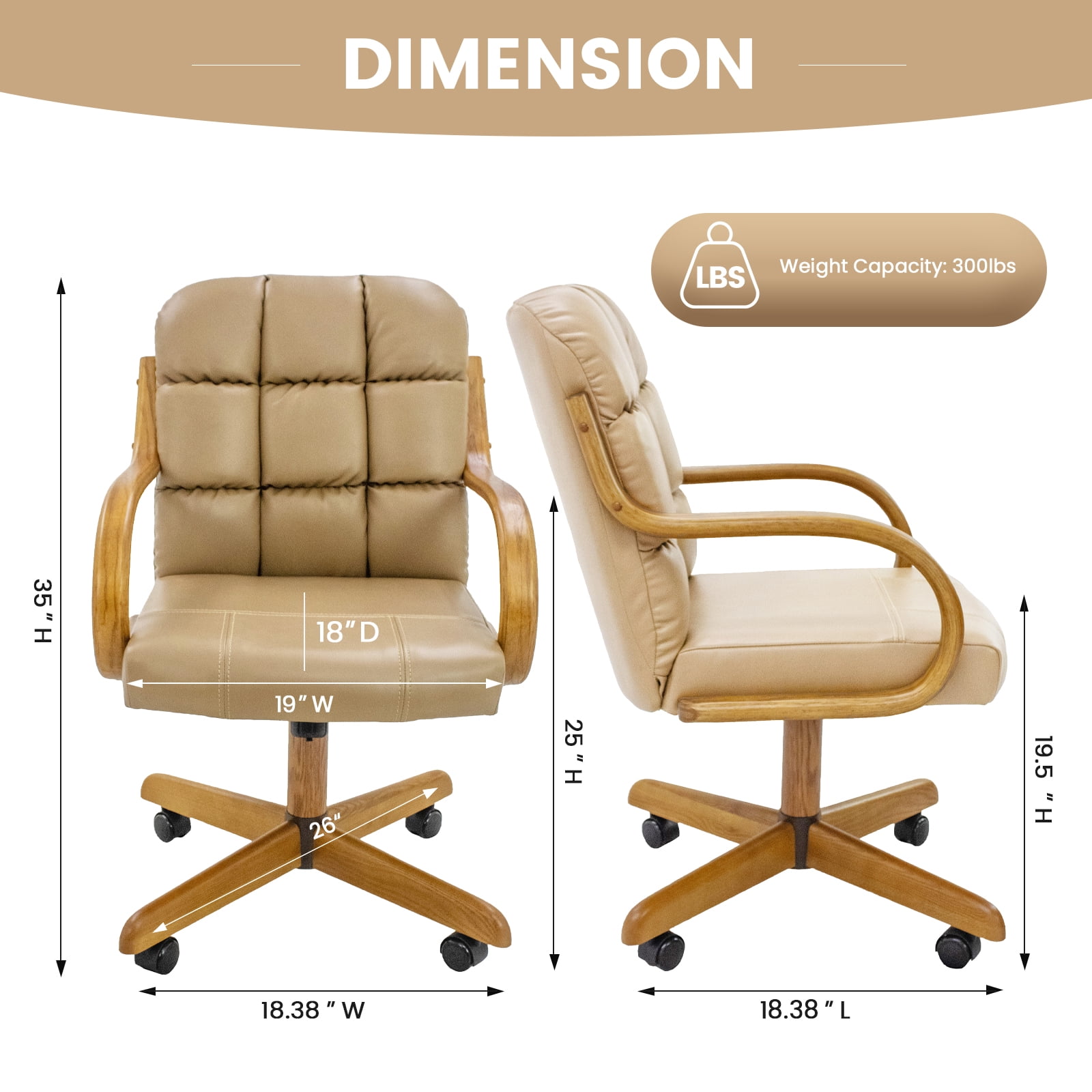 Chromcraft Douglas Swivel Tilt Dining Chair with Casters – Comfortable Cushioned Seat for Kitchen & Home Office, Taupe Upholstery, Chestnut Wood Accents, 1-piece set