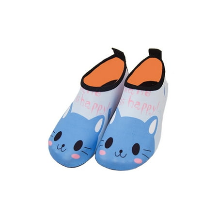 

Lacyhop Children Aqua Socks Slip On Water Shoes Barefoot Beach Shoe Exercise Casual Flats Comfort Quick Dry Blue Cat 10C-11C