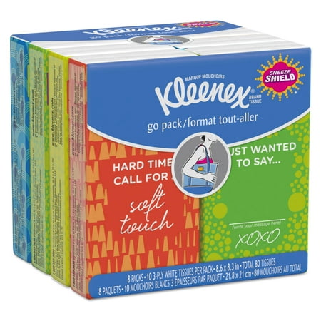 Kleenex® On The Go Packs Facial Tissues, 3-ply, White, 10 Sheets/pouch, 8 Pouches/pack, 12 Packs/carton