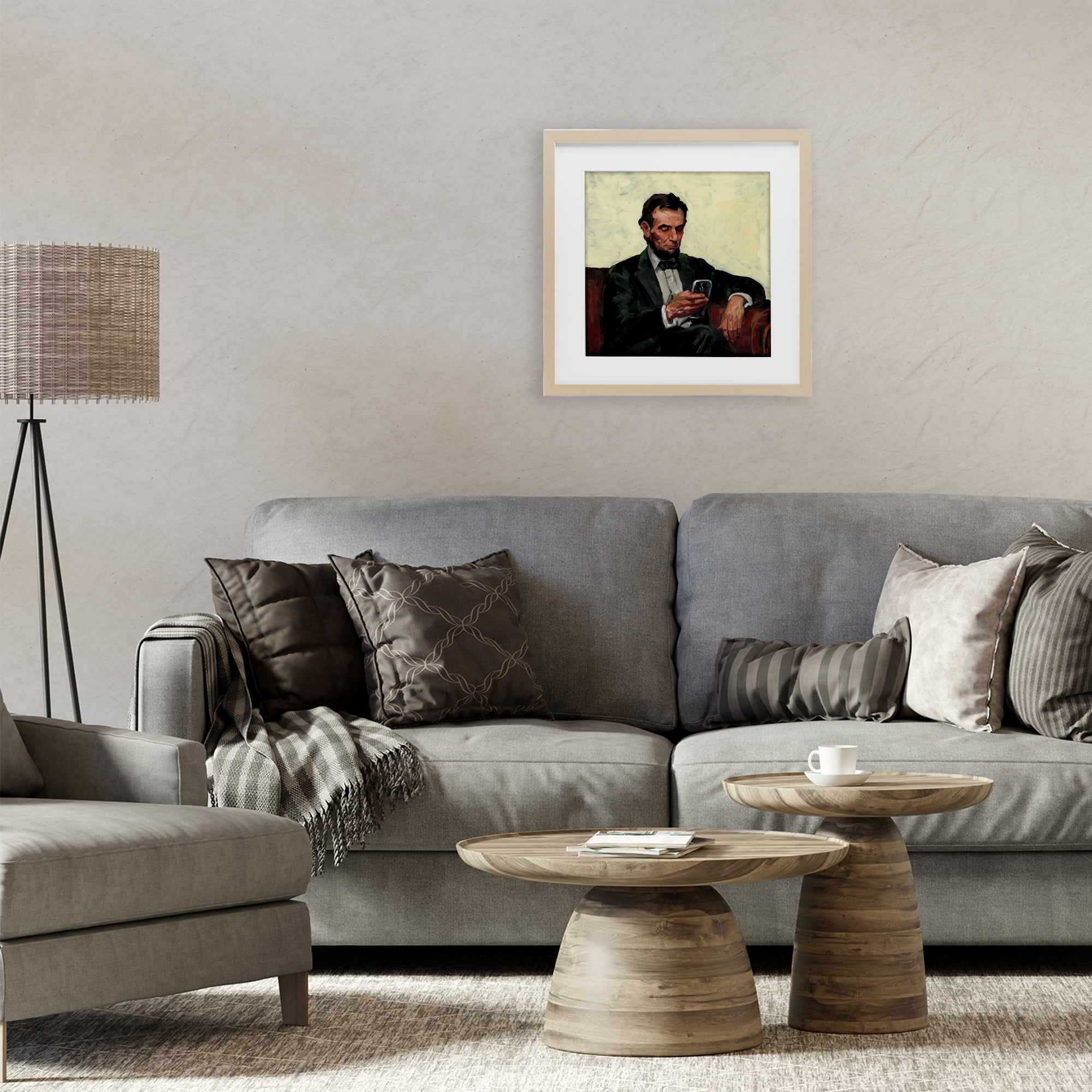 Stupell Industries Abe with Cellphone Birch Framed Print Under Glass, design by Studio Bautista