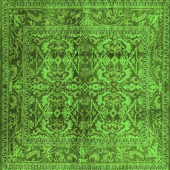 Ahgly Company Indoor Square Oriental Green Traditional Area Rugs, 6' Square