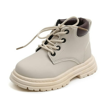 

Girls Boys PU Leather Ankle Boots Lace Up Waterproof Combat Shoes for Toddler/Little Kid