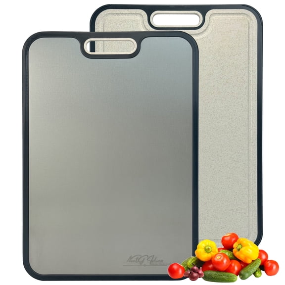 NextG Ideaz Double-Sided Cutting Board, 15x10in, Pure Titanium & Wheat Straw PP