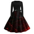thumbnail image 2 of WTOBBY Women's Stylish Round Neck Casual Slim Fit Halloween Printed Swing Dress with Long Sleeves, Flared Hem, and Retro Design for Party Fashion ,Black L, 2 of 6