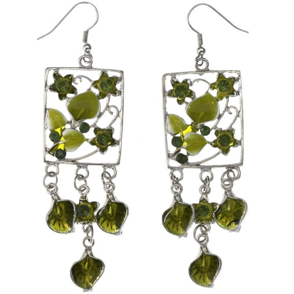 Mi Amore Flower Leaf Dangle-Earrings Yellow & Silver-Tone
