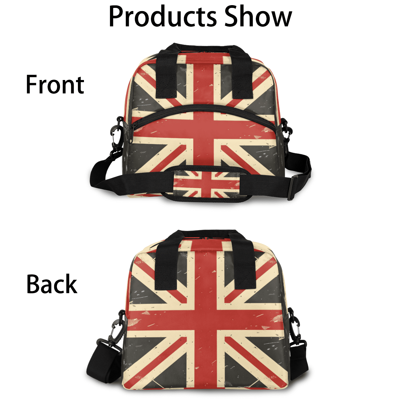 Herdesigns Union Jack Insulated Lunch Bag for Women Men Adults Large Reusable Lunch Box Retro United Kingdom Flag Leakproof Cooler Tote Bags with Adjustable Shoulder Strap