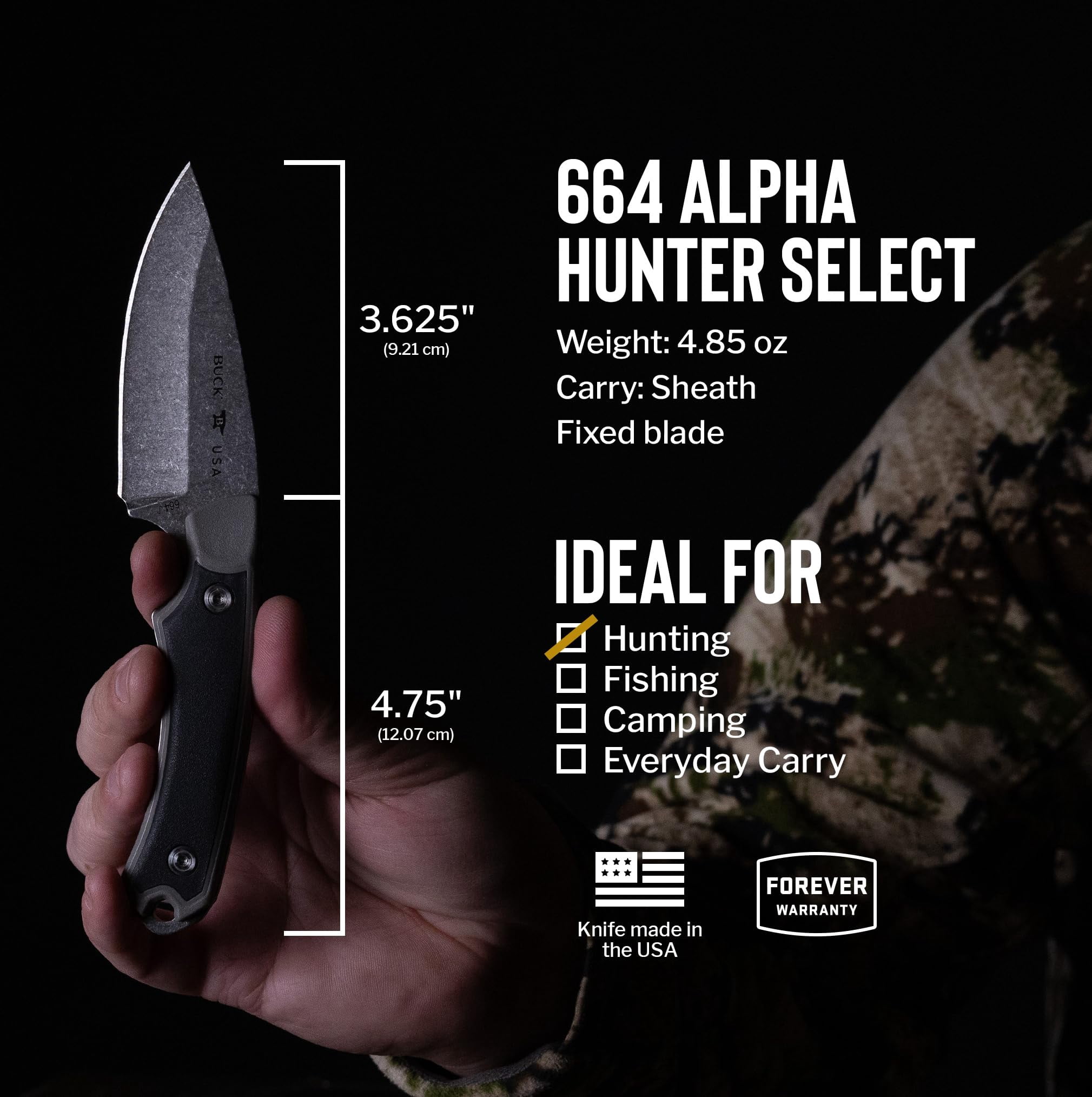 Buck Knives 664 Alpha Hunter Select Fixed Blade Hunting Knife with 420HC Steel, Gray