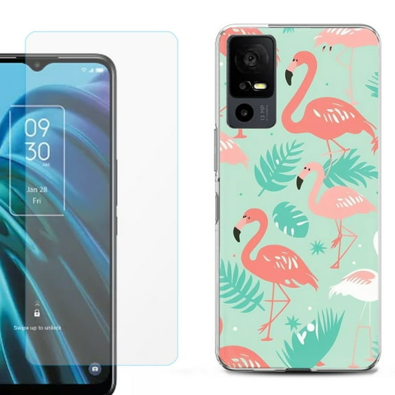 OneToughShield ® for TCL 40 XE 5G Shockproof Fashion Phone Case, with Tempered Glass Screen Protector - Flamingo