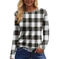 thumbnail image 4 of Women Tunic Tops Long Sleeve Plaid Shirts Loose Fit Crewneck Color Block Blouse Chic Fall T Shirts Casual Blouse 2026 Gray 2XL, 4 of 6