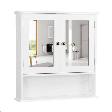 Wooden Bathroom Wall Mount Medicine Cabinet with Mirror Doors Adjustable