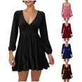 thumbnail image 1 of Gspmoly Robe pour Femmes, Robe Décontractée pour Femmes à la Mode, Robe à Col en V à Manches Longues, Robe Longue à Taille, Robes de Soirée pour Femmes, Cadeaux de Vacances, 1 of 9