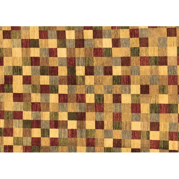 Ahgly Company Indoor Rectangle Checkered Brown Modern Area Rugs, 7' x 10'