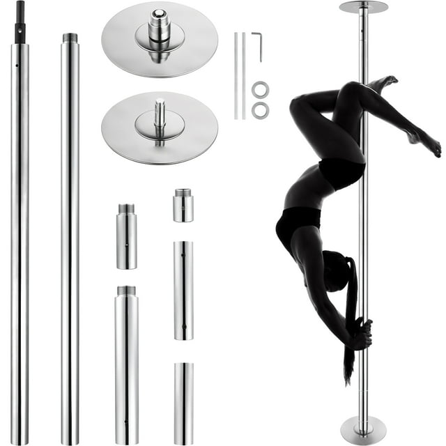 KFFKFF Perche de Danse Professionnelle, Ensemble de Perche de Danse Statique Rotative, Perche Portable Amovible, Perche en Acier Inoxydable Robuste de 45 mm, Perche de Mise en Forme à Hauteur Réglable