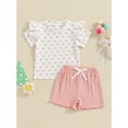 thumbnail image 3 of Musuos Toddler Girl Cute Summer Outfit 6 12 18 24M 3 4Y Dot Print Round Neck Short Sleeve T-Shirts Tops and Shorts 2Pcs Clothes Set, 3 of 10