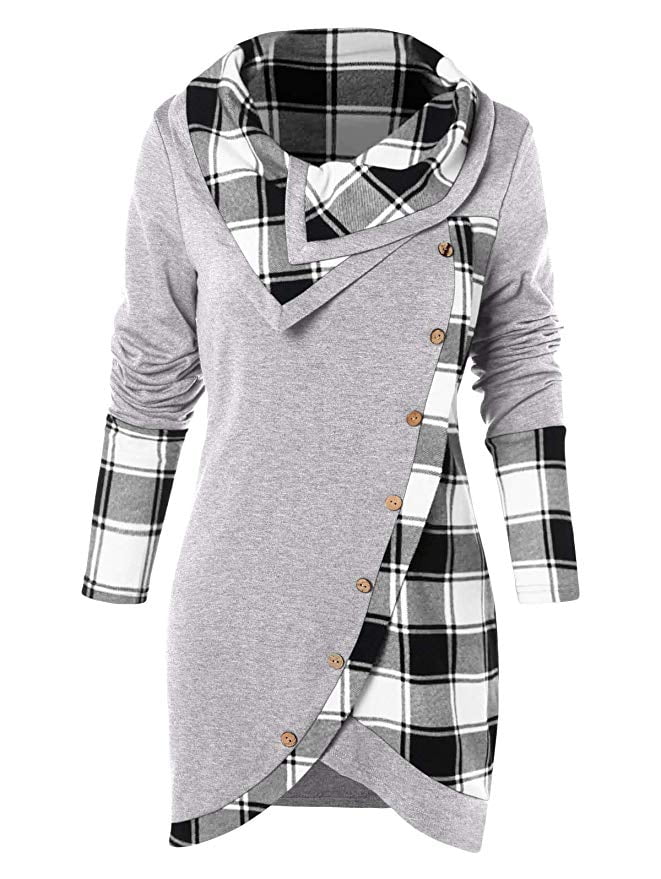 turtleneck tartan asymmetrical sweatshirt