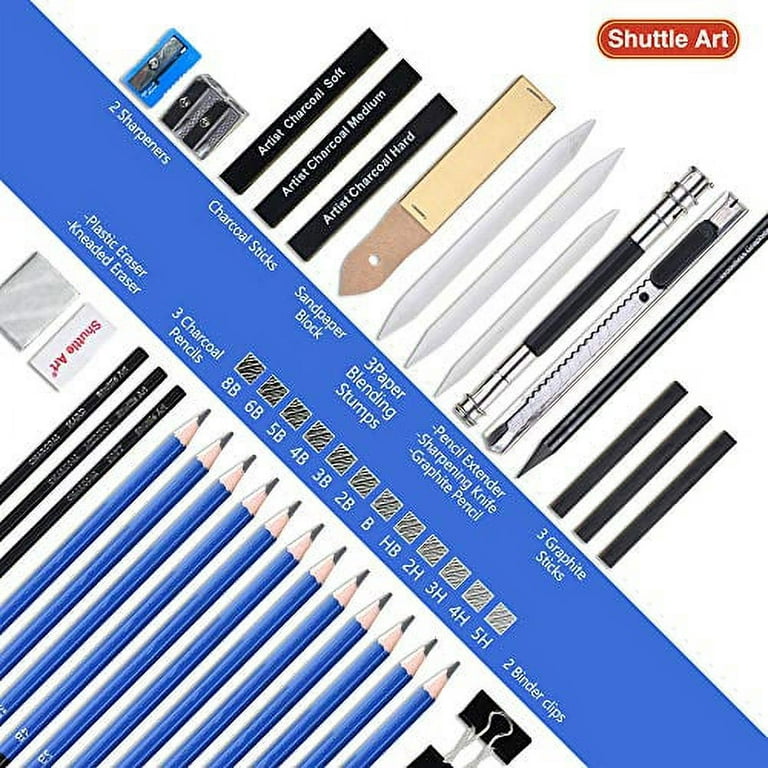 Sketching and Drawing Pencils Set, 37-Piece Professional Sketch Pencils Set  in Zipper Carry Case, Drawing Kit Art Supplies with Graphite Charcoal  Sticks Tool Sketch book for Adults Kids by Shuttle Art 