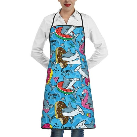 

Pofeuu Sharks Summer Print Aprons with Pockets Cute Aprons for Kitchen Cooking Server Barber Chef Apron