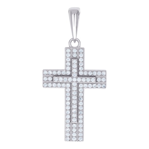 925 Sterling Silver Unisex 0.57ct Moissanite Cross Religious Charm Pendant Necklace 38.1x17.9mm Wide Pendant for Women