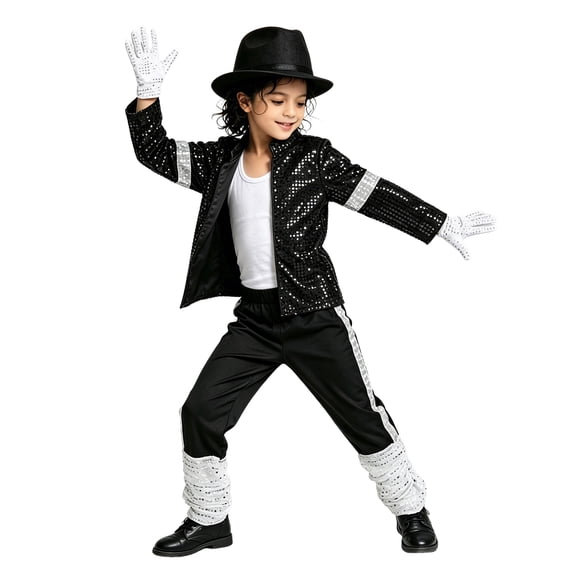 Mnyotv 5Pcs Dance Outfits for Boys Retro Sequins Clothes Set Kids' Halloween Costumes for Party Size 12-13 Years