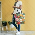 thumbnail image 4 of FORMRS Womens Canvas Tote Bag with Zipper Inner Pocket Shoulder Handbag, Pink Floral Tomatoes, 4 of 7