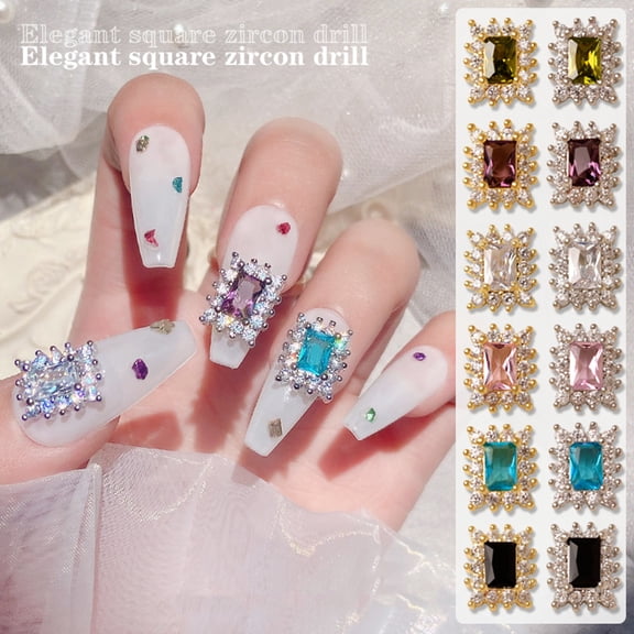 opvise Nail Decoration Exquisite Square Nail Charms Accessories Cubic Zirconia Rhinestone Jewelry Manicure Ornament for Nail Salon