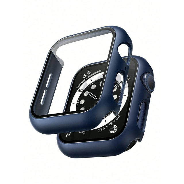 2pcs Fashionable Unisex Black Pc Smart Watch Case 2-in-1 Ultra-thin Tempered Glass Screen Protector Film And Case, Compatible With Apple Watch Cover 38/40/41/42/44/45mm, Compatible With Se/9/8/7/6/5/4