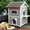 thumbnail image 6 of Outdoor Cat House, 2 Story Outdoor Houses for Feral Cats Wooden Outside Cat Shelter Weatherproof with Escape Door, 6 of 8