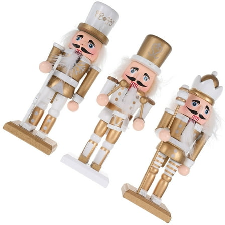 PBPBOX 3pcs Nutcracker Party Supplies Golden Wooden Ornament Decoration for Holiday Season
